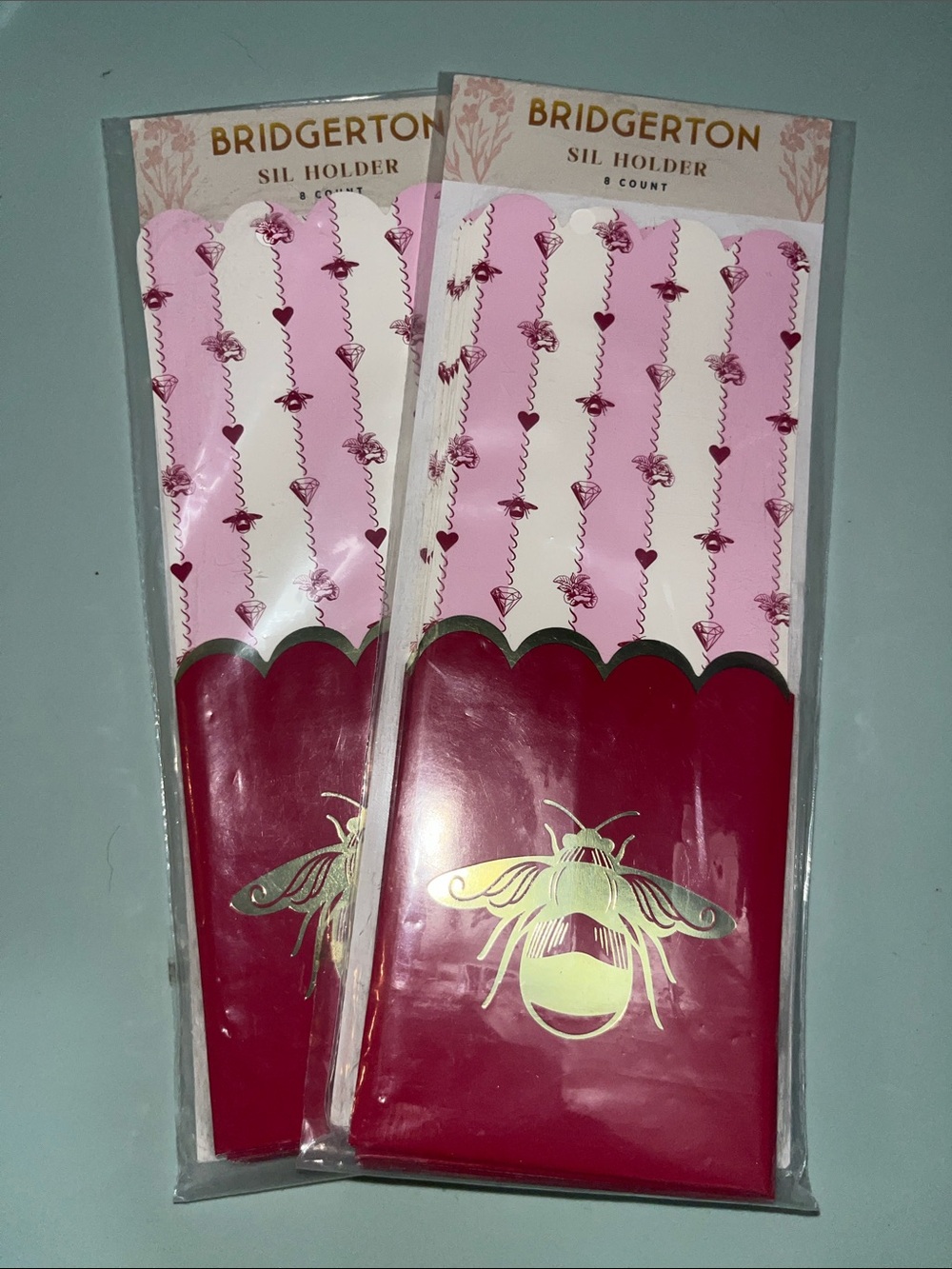 Bridgerton Pink & Red Bee Silverware Holders - 8 Count